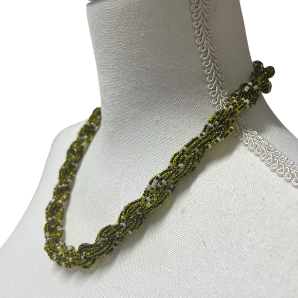 Vintage Green Seed Bead Twisted Multi Strand Necklace With Barrel Screw Clasp - Picture 2 of 7